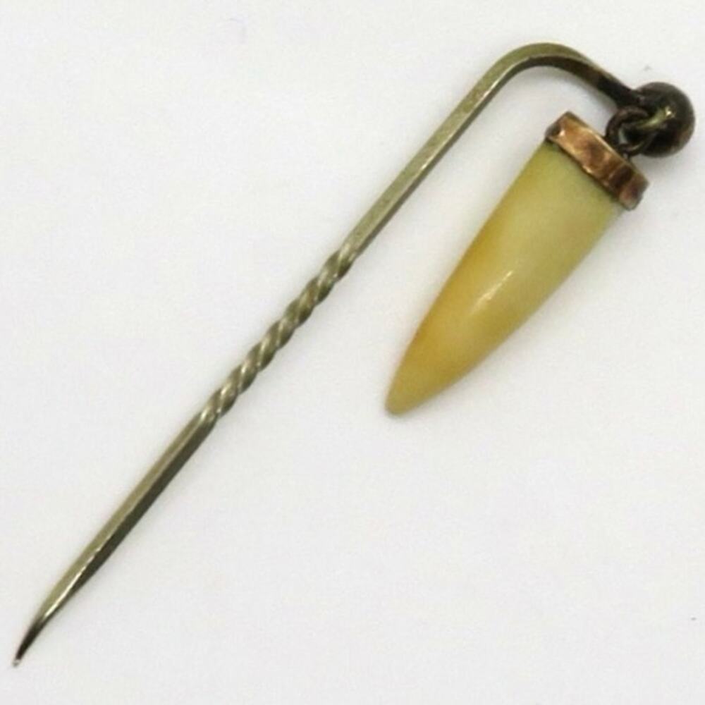 Victorian Animal Tooth Dangling Stickpin 9k Gold
